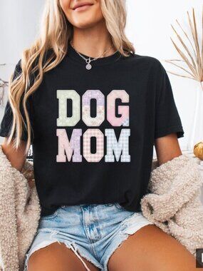 Dog Mom Shirt Faux Patchwork, Trendy Dog Mama Tee
